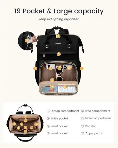 Miniatura 4 de LOVEVOOK - Mochila de computadora portátil para mujer con bolsillo gigante para tarros, mochila de 15.6 pulgadas, impermeable, mochila de viaje