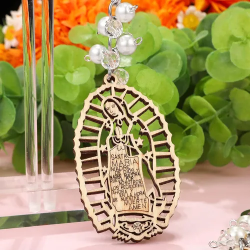 Miniatura 5 de Hicarer 30 piezas de llavero de bautismo regalo de bautizo recuerdos de bautizo para cruz llavero de madera con bolsas de organza (perlas azules)
