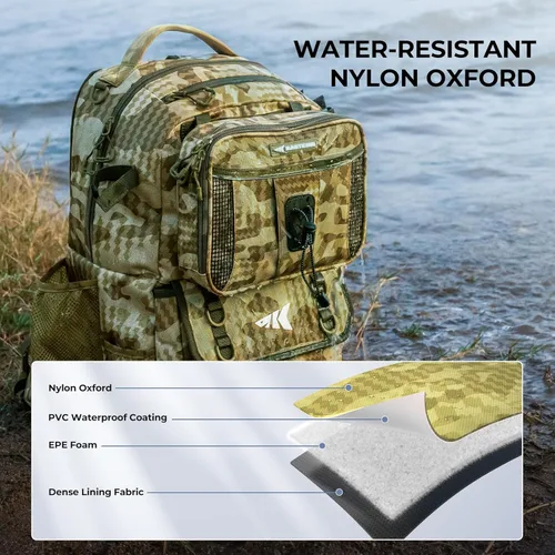 Miniatura 6 de KastKing BaitSpace 50L Mochila para equipo de pesca con encuadernador de cebo removible, 2 soportes para cañas, almacenamiento para equipo y H