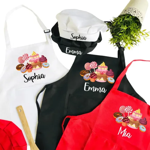 7th Hill Delantal Personalizado para Niños para Cocinar, Delantal Infantil Personalizado con Sombrero de Chef, Delantal de Cocina para Niños