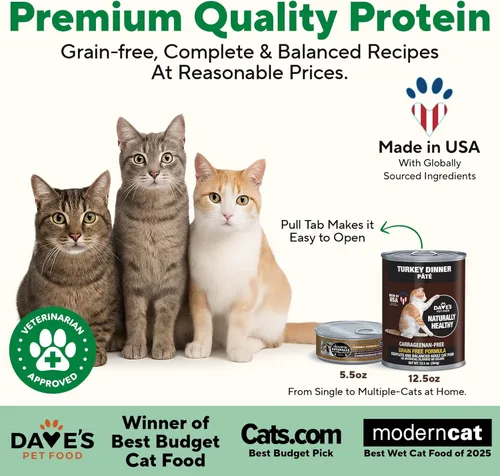 Miniatura 2 de Dave's Pet Food Paté húmedo sin granos para gatos (Turquía), fabricado en Estados Unidos naturalmente saludable, conservado, vitaminas y minerales