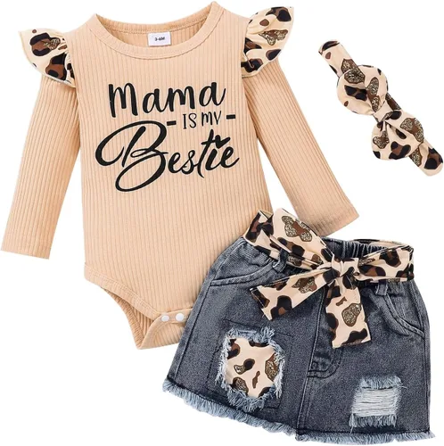 Ropa de bebé niña recién nacida manga larga con volantes mameluco falda corta pantalones pantalones Leporad diadema trajes para bebés
