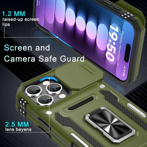 Miniatura 381 de DEERLAMN Funda para iPhone Xs Max con funda deslizante para cámara + protector de pantalla, soporte giratorio de anillo de grado militar a prueba
