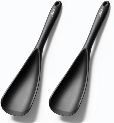 Cuchara de espátula de silicona, ideal tanto para cocinar como para servir, silicona negra mate duradera sin BPA, diseño sin costuras, segura para