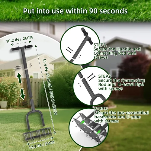 Miniatura 6 de Herramienta aireadora de césped para suelo arcilloso, patada para desatascar y base atornillada que nunca se rompe, 11 picos resistentes de 3.5