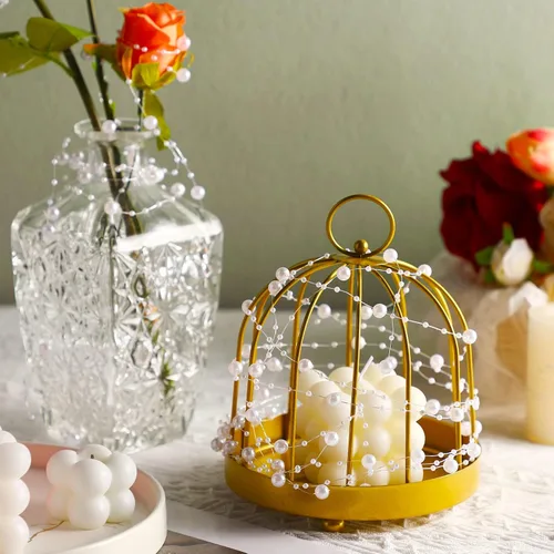 Miniatura 6 de Hicarer Cadena de perlas de 157 pies con 24 cuerdas para velas flotantes, perlas de imitación como relleno de jarrón, ideal para bodas, fiestas