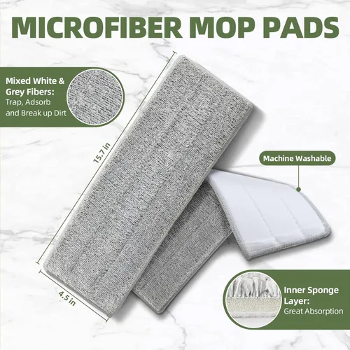 Miniatura 2 de Juego de 6 almohadillas planas para trapeador y cubo con paños de microfibra de repuesto para escurridor, compatibles con el juego de cubos