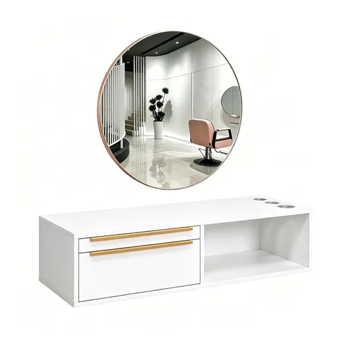 Miniatura 12 de OmySalon Estación de estilo de montaje en pared para estilista, equipo de peluquería de belleza, estación de gabinete de salón con cajones de Negro