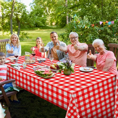 Miniatura 4 de Mantel rectangular desechable de plástico a cuadros, 12 piezas, 54 x 108 pulgadas, 8 pies, impermeable, para picnic, barbacoa, vacaciones, fiesta