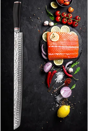 Miniatura 5 de YOUSUNLONG Sakimaru Ultimate Yanagiba Cuchillo - 17 pulgadas (16.929 in) Sujihiki, mango de ébano con funda de cuero