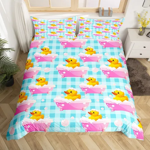 Erosebridal Funda de edredón para niños y niñas, diseño de pato amarillo, diseño de patos de dibujos animados, juego de ropa de cama de animales de