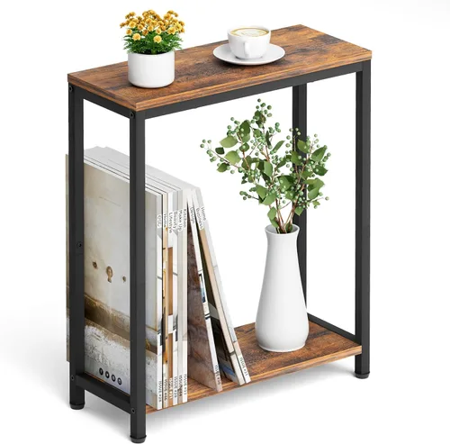 Miniatura 10 de SLEEPING LAMB Mesa auxiliar estrecha pequeña para espacio pequeño, mesa auxiliar de sofá de 2 niveles, mesa de noche delgada para sala de estar