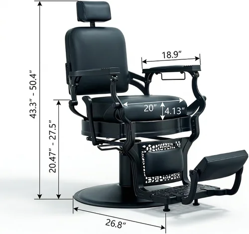 Miniatura 3 de Grace&Grace Silla de peluquería para peluquería, resistente 700 libras, silla reclinable para peluquería, estilista, tatuaje, hogar (negro y negro)