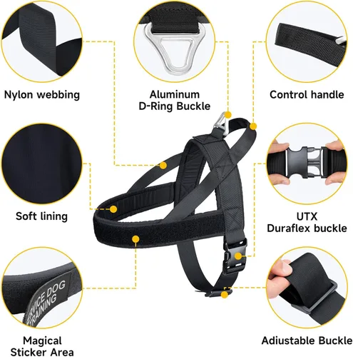 Miniatura 3 de EXCELLENT ELITE SPANKER Arnés sin tirones, arnés de nailon para perro, arnés ajustable para perros pequeños, arnés acolchado, entrenamiento para BLK