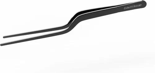 CREATIVECHEF Pinzas multifunción curvadas de acero inoxidable de 8 pulgadas para cocina de precisión (curvadas, negras)