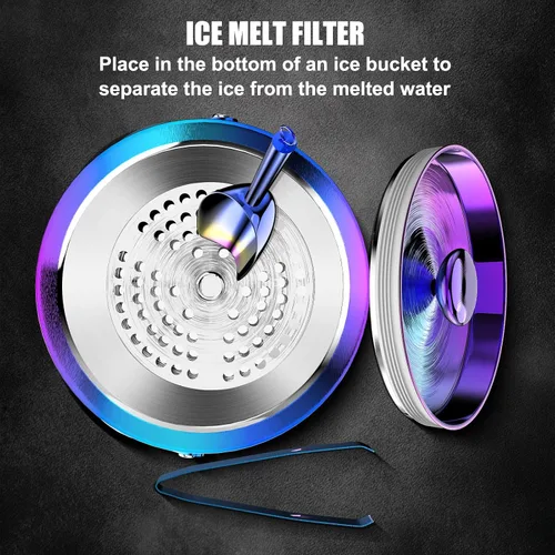 Miniatura 8 de IOV Cubo de hielo con tapa, cuchara, pinzas y colador, cubo de hielo aislado de doble pared de acero inoxidable de 3 L para fiestas, mantiene