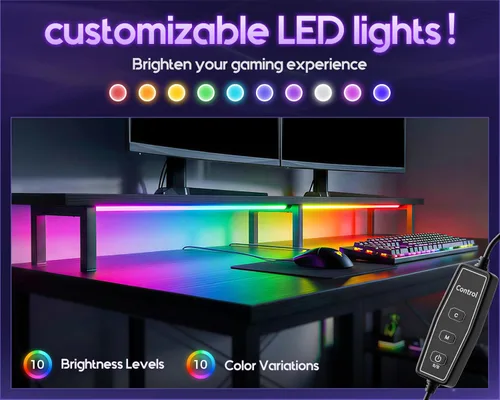 Miniatura 5 de ODK Escritorio gamer de 48 pulgadas con luces LED y enchufes, escritorio para computadora con soporte para monitor y estantes de almacenamiento