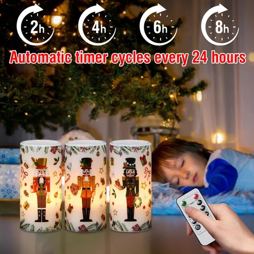 Miniatura 3 de Velas de Navidad sin llama con forma de cascanueces con control remoto, velas LED en soporte de cera real, velas con batería para decoración