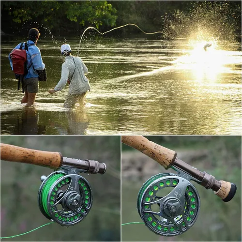 Miniatura 8 de Sougayilang Combo de caña de pescar con mosca y carrete, 4 piezas ultraligeras portátiles de caña de mosca y carrete de aleación de aluminio Combo