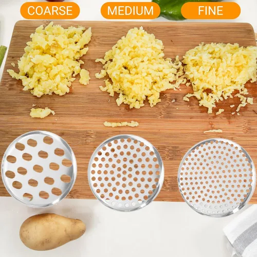 Miniatura 2 de Prensador de Papas de 15oz, Prensador de Papas de Acero Inoxidable Resistente con 3 Discos Intercambiables, Prensador y Herramienta de Cocina Grande