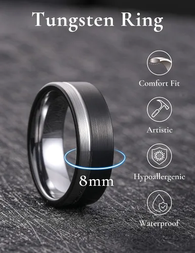 Miniatura 22 de King Will Anillo de boda de carburo de tungsteno para hombre con diseño de ranura, 6/7/0.315 in de ancho, acabado cepillado/pulido para hombre