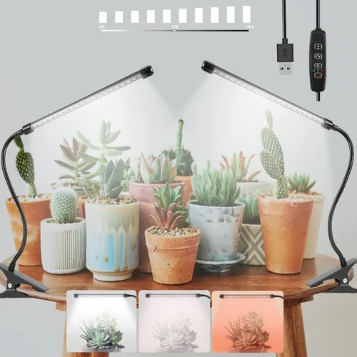Miniatura 9 de Sunny Power Luces de cultivo con clip para plantas de interior de espectro completo, luz LED de 6000 K para cultivo en interiores con temporizador