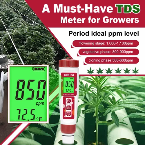 Miniatura 4 de Medidor de pH para agua, 4 en 1 EC PPM Probador de pH de temperatura para hidropónico, probador de agua TDS para agua potable, medidor de pH digital