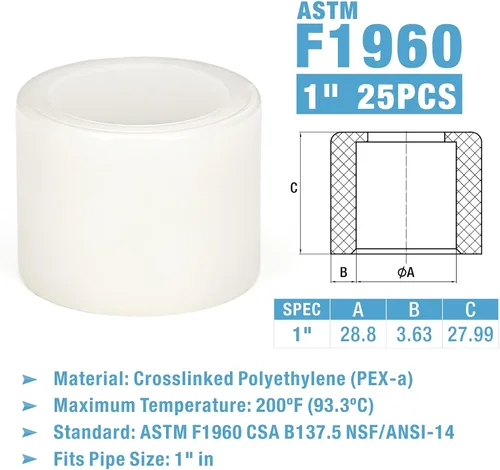 Miniatura 2 de Paquete de 25 anillos de expansión IWISS PEX-A de 1 pulgada con borde de tope, fundas de expansión ASTM F1960 para sistemas Uponor