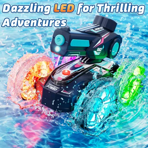 Miniatura 4 de Lehoo Castle Auto de control remoto anfibio, autos RC 4WD para niños de 8 a 12 años con pistola de agua, barco de control remoto para niños