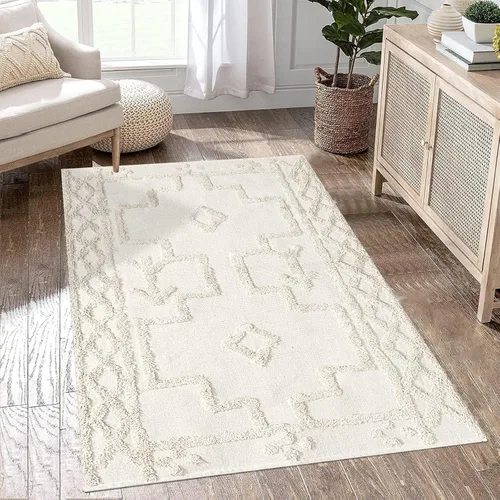 Miniatura 23 de Uphome Alfombra bohemia para pasillo de 2 x 6 pies, color beige, de algodón, lavable, con borlas, tejida a mano, alfombra de pasillo occidental