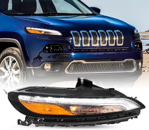Miniatura 15 de JSBOYAT Compatible con 2014-2018 Jeep Cherokee Luz LED DRL de estacionamiento Señal de giro estilo OE Faros LED DRL cromados para parachoques Señal