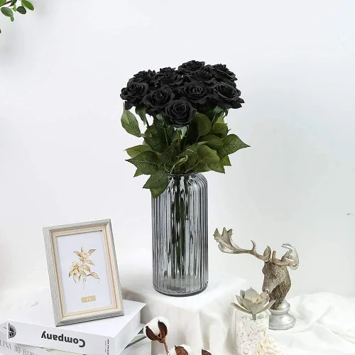 Miniatura 2 de IPOPU 12 rosas artificiales, flores para decoración de fiesta, rosas falsas, flores de seda, pétalos florales para el hogar, boda, fiesta, tienda