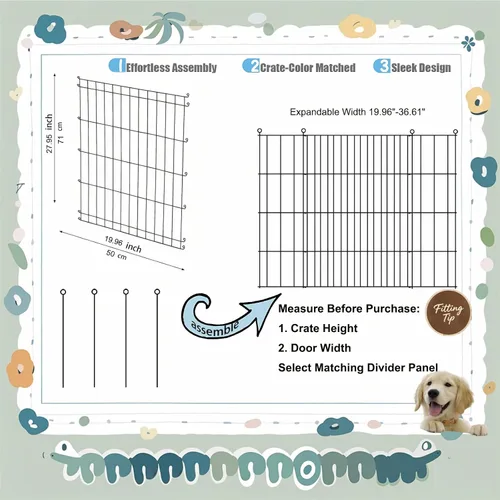 Miniatura 2 de Panel divisor de jaula para perros, paquete de 2 unidades de metal negro, compatible con 42 a 48 pulgadas y otros tamaños de jaulas, 28 pulgadas