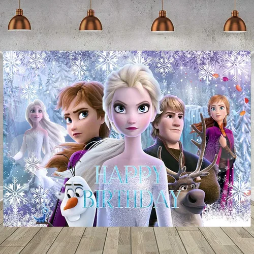 1 pancarta de decoración de fiesta de Frozen para fondo de fotografía para fiesta de cumpleaños de niños, accesorios de cabina de fotos de Frozen