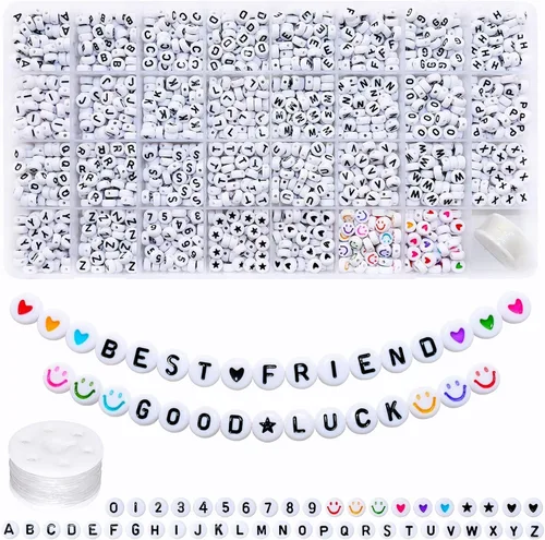 Amaney – 1600 piezas, cuentas acrílicas del alfabeto, 31 estilos, corazón, número, estrella y sonriente, cuentas de 4 x 7 mm para hacer joyería,