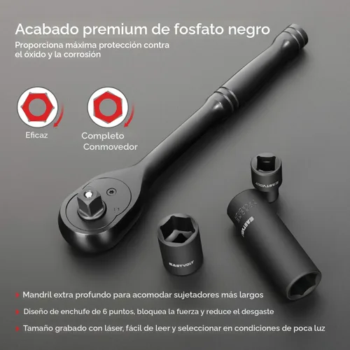 Miniatura 5 de Eastvolt Juego de llaves de trinquete de 46 piezas, kits de herramientas mecánicas con trinquete reversible de 72 dientes, juego de barra