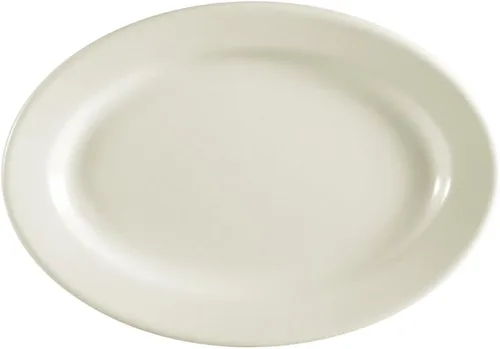 CAC China REC-14 - Bandeja ovalada de cerámica con borde enrollado, 12-1/2 x 8-5/8 pulgadas, color blanco americano, caja de 12 Blanco americano;