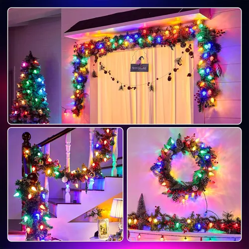Miniatura 8 de Luces LED C9 de Navidad para exteriores, 97 pies, 150 LED, impermeables, decoraciones navideñas de fresas, luces de cadena, enchufables, luces
