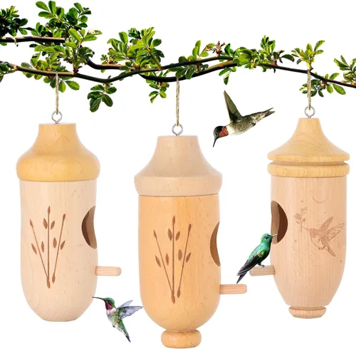 Miniatura 7 de Hummingbird House - Casas de colibrí de madera natural para colgar en el exterior, regalos de jardinería para mujeres, amantes de los pájaros