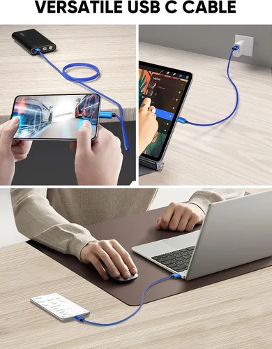 Miniatura 6 de CableCreation Cable USB A a USB C corto de 1 pie, cable USB C trenzado de 3A de carga rápida, macho USB C a macho USB, para Power Bank, Galaxy S23