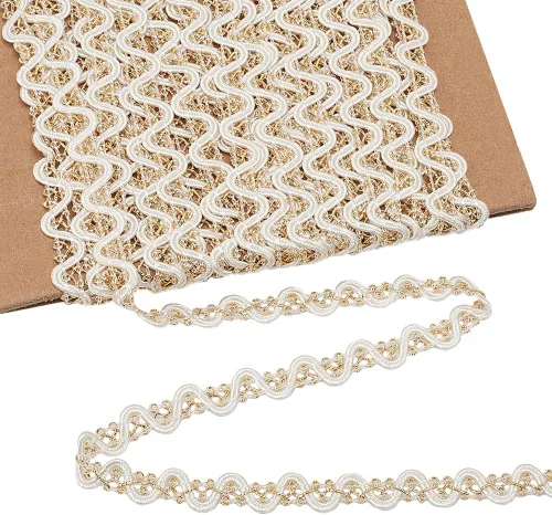 PH PandaHall Cinta de encaje de ciempiés dorado metálico de 20 yardas, cinta de encaje de dos tonos decorada con adornos de gimp dorados de 0.394 in