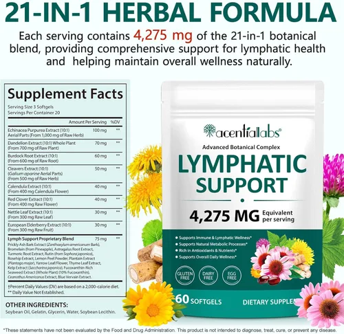 Miniatura 7 de Suplementos de drenaje linfático: 4275 mg de apoyo del sistema linfático a base de hierbas con diente de león, bardana, equinácea, cúrcuma