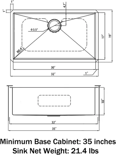 Miniatura 5 de Sinber HU3219S-B Fregadero de Cocina Empotrado de Un Solo Compartimento de 32" x 19" x 10" con Acero Inoxidable 304 Calibre 18 Acabado Negro