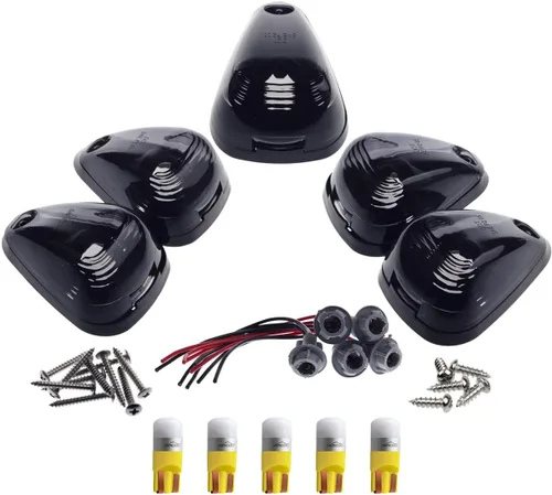 Juego de 5 luces LED HERCOO para el techo de la cabina de vehículos Ford F150 F250 F350 F450 F550, Ambar Lente ahumada + LED ámbar