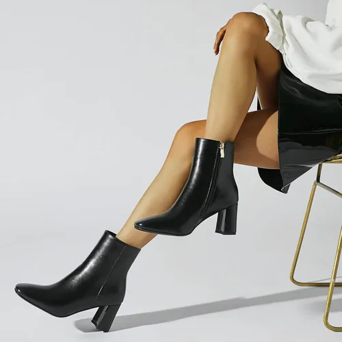 Miniatura 8 de Botines de tacón grueso con punta cuadrada para mujer, botines de tacón alto Go Go con cremallera lateral