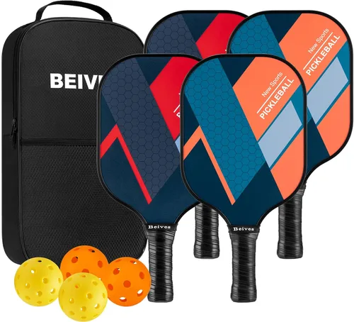 USAPA - Palas de pickleball de fibra de vidrio USAPA, juego de 4, juego de pickleball con 4 raquetas de pickleball, incluye 4 bolas de pickleball y