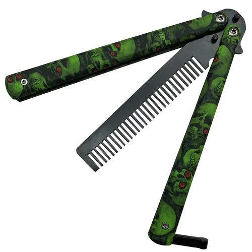 Peine de entrenamiento de práctica diseñado con cuchillo de mariposa, peine de entrenamiento portátil, fácil de practicar volteo (verde)