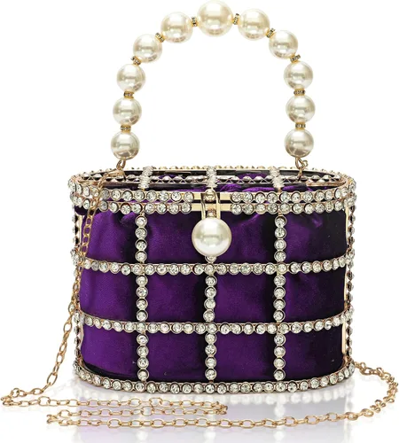 Miniatura 6 de CARIEDO Bolso de Noche para Mujer, Bolso de Mano con Perlas y Diamantes de Imitación para Boda, Baile de Graduación, Cumpleaños, Fiesta, Accesorios