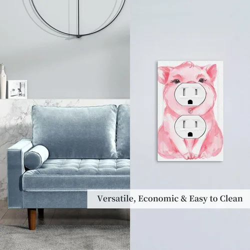 Miniatura 8 de Cubierta de interruptor de luz dúplex de 1 banda con diseño de animales rosados, diseño de cerdo divertido, placa frontal eléctrica, placa de Placa