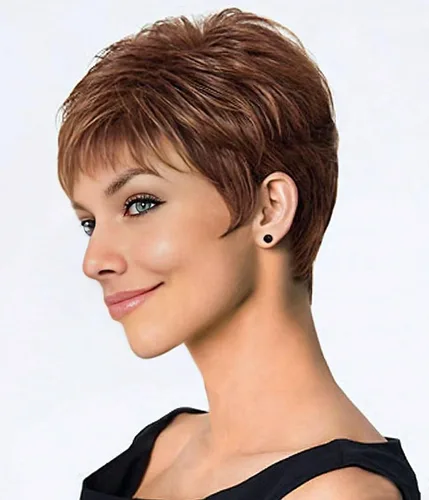 Miniatura 11 de SEVENCOLORS Pelucas cortas de cabello sintético con flequillo lateral y rubio mezclado para mujeres blancas, longitud al hombro, pelucas de cabello